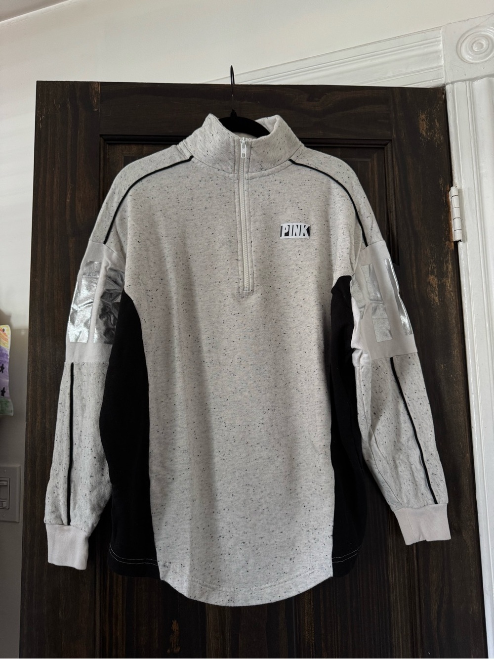 PINK Victoria's Secret Light Gray and Black Half-Zip Sweater